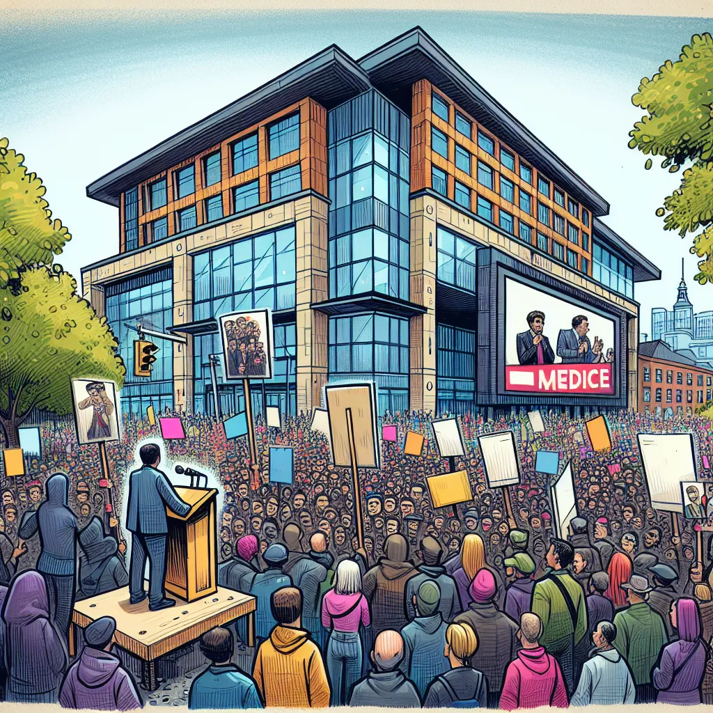 Demonstration at Hungarian Public Media Headquarters
